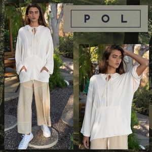 📌 POL Luxurious Lightweight & Slouchy Hoodie W/Lace Details, Open Knit Raw Seams